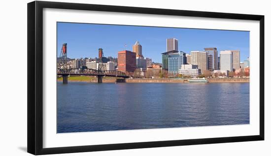 Portland city skyline and river, Multnomah County, Oregon, USA-null-Framed Photographic Print