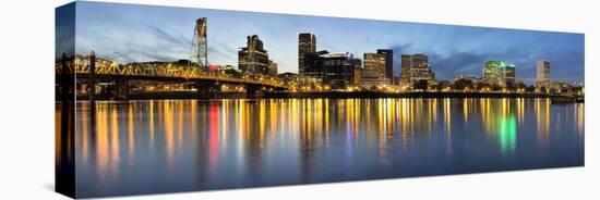 Portland Downtown along Willamette River at Blue Hour-jpldesigns-Stretched Canvas