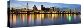 Portland Downtown along Willamette River at Blue Hour-jpldesigns-Stretched Canvas
