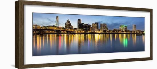 Portland Downtown along Willamette River at Blue Hour-jpldesigns-Framed Photographic Print