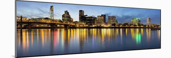 Portland Downtown along Willamette River at Blue Hour-jpldesigns-Mounted Photographic Print