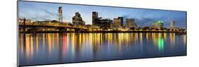 Portland Downtown along Willamette River at Blue Hour-jpldesigns-Mounted Photographic Print