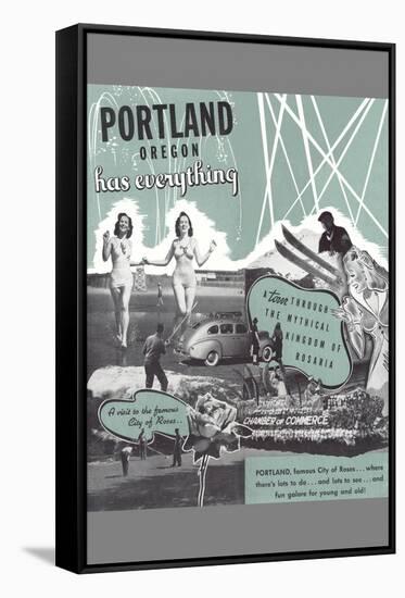 Portland Has Everything, Oregon Travel Poster-null-Framed Stretched Canvas