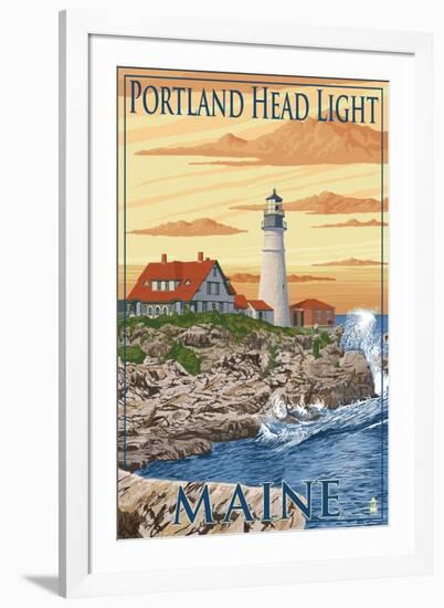 Portland Head Light - Portland, Maine-Lantern Press-Framed Art Print