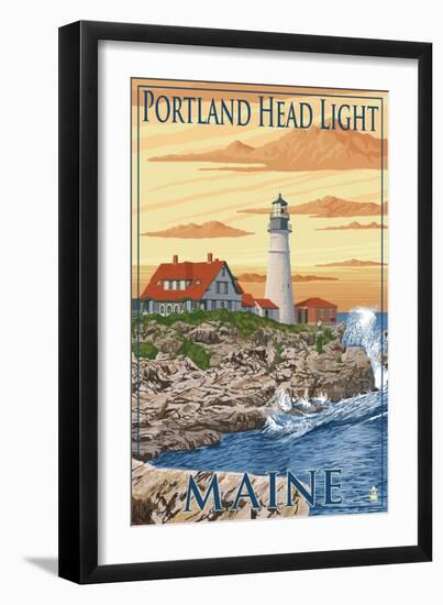 Portland Head Light - Portland, Maine-Lantern Press-Framed Art Print