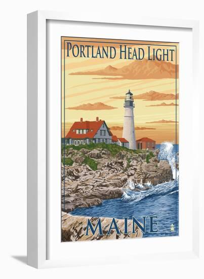 Portland Head Light - Portland, Maine-Lantern Press-Framed Art Print