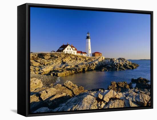 Portland Head Lighthouse, Cape Elizabeth, Maine, New England, USA-Roy Rainford-Framed Stretched Canvas