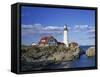 Portland Head Lighthouse on Rocky Coast at Cape Elizabeth, Maine, New England, USA-Rainford Roy-Framed Stretched Canvas