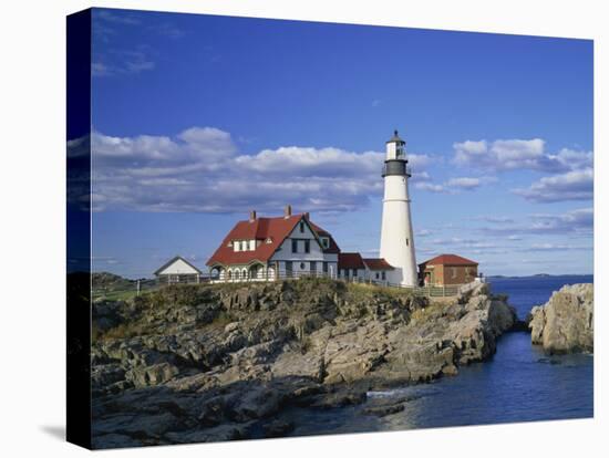 Portland Head Lighthouse on Rocky Coast at Cape Elizabeth, Maine, New England, USA-Rainford Roy-Stretched Canvas