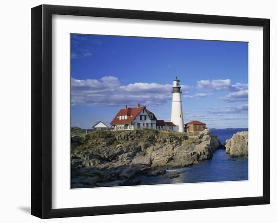 Portland Head Lighthouse on Rocky Coast at Cape Elizabeth, Maine, New England, USA-Rainford Roy-Framed Photographic Print