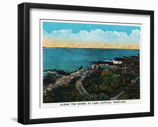 Portland, Maine, Along the Shore at Cape Cottage Scene-Lantern Press-Framed Art Print