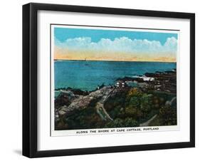 Portland, Maine, Along the Shore at Cape Cottage Scene-Lantern Press-Framed Art Print