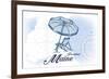 Portland, Maine - Beach Chair and Umbrella - Blue - Coastal Icon-Lantern Press-Framed Art Print