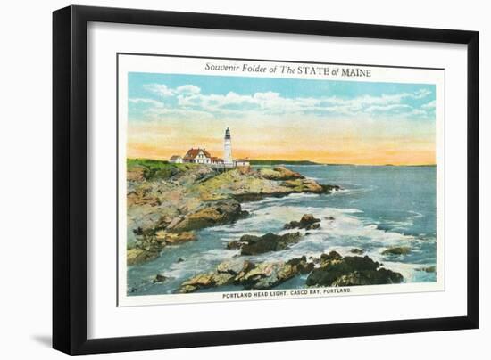 Portland, Maine - Casco Bay View of the Portland Head Lighthouse-Lantern Press-Framed Art Print