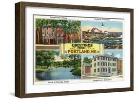 Portland, Maine - Greetings From with Scenic Views-Lantern Press-Framed Art Print