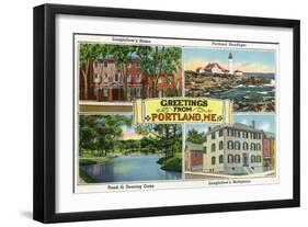 Portland, Maine - Greetings From with Scenic Views-Lantern Press-Framed Art Print