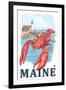 Portland, Maine - Lobster and Portland Lighthouse Scene-Lantern Press-Framed Art Print