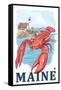 Portland, Maine - Lobster and Portland Lighthouse Scene-Lantern Press-Framed Stretched Canvas