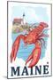 Portland, Maine - Lobster and Portland Lighthouse Scene-Lantern Press-Mounted Art Print