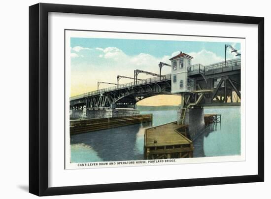 Portland, Maine - Portland Bridge Cantilever Draw and Operations House View-Lantern Press-Framed Art Print