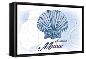 Portland, Maine - Scallop Shell - Blue - Coastal Icon-Lantern Press-Framed Stretched Canvas