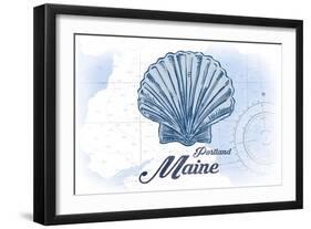 Portland, Maine - Scallop Shell - Blue - Coastal Icon-Lantern Press-Framed Art Print