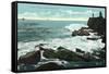 Portland, Maine - Scenic View of Cape Cottage of the Rocky Shore-Lantern Press-Framed Stretched Canvas