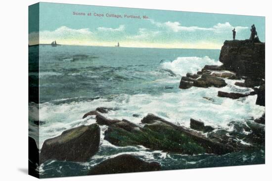 Portland, Maine - Scenic View of Cape Cottage of the Rocky Shore-Lantern Press-Stretched Canvas