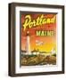 Portland, Maine - The Playground Metropolis, View of a Plane and Lighthouse-Lantern Press-Framed Art Print