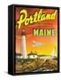 Portland, Maine - The Playground Metropolis, View of a Plane and Lighthouse-Lantern Press-Framed Stretched Canvas