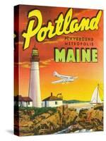 Portland, Maine - The Playground Metropolis, View of a Plane and Lighthouse-Lantern Press-Stretched Canvas