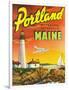 Portland, Maine - The Playground Metropolis, View of a Plane and Lighthouse-Lantern Press-Framed Art Print