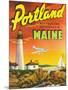 Portland, Maine - The Playground Metropolis, View of a Plane and Lighthouse-Lantern Press-Mounted Art Print