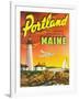 Portland, Maine - The Playground Metropolis, View of a Plane and Lighthouse-Lantern Press-Framed Art Print