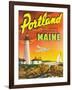 Portland, Maine - The Playground Metropolis, View of a Plane and Lighthouse-Lantern Press-Framed Art Print
