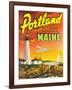 Portland, Maine - The Playground Metropolis, View of a Plane and Lighthouse-Lantern Press-Framed Art Print