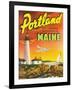 Portland, Maine - The Playground Metropolis, View of a Plane and Lighthouse-Lantern Press-Framed Art Print