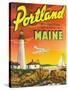 Portland, Maine - The Playground Metropolis, View of a Plane and Lighthouse-Lantern Press-Stretched Canvas