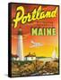 Portland, Maine - The Playground Metropolis, View of a Plane and Lighthouse-Lantern Press-Framed Stretched Canvas