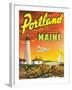 Portland, Maine - The Playground Metropolis, View of a Plane and Lighthouse-Lantern Press-Framed Art Print