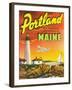 Portland, Maine - The Playground Metropolis, View of a Plane and Lighthouse-Lantern Press-Framed Art Print