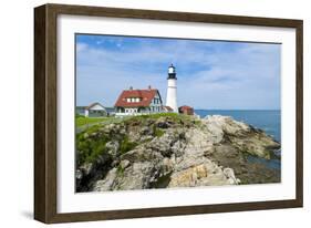 Portland, Maine, USA Famous Head Light lighthouse on rocky cliff.-Bill Bachmann-Framed Photographic Print