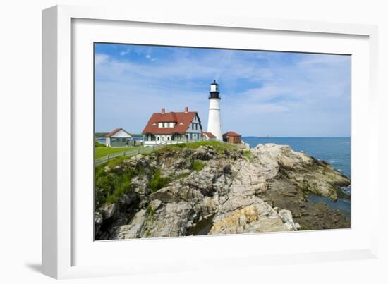 Portland, Maine, USA Famous Head Light lighthouse on rocky cliff.-Bill Bachmann-Framed Photographic Print