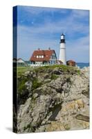Portland, Maine, USA Famous Head Light lighthouse on rocky cliff.-Bill Bachmann-Stretched Canvas
