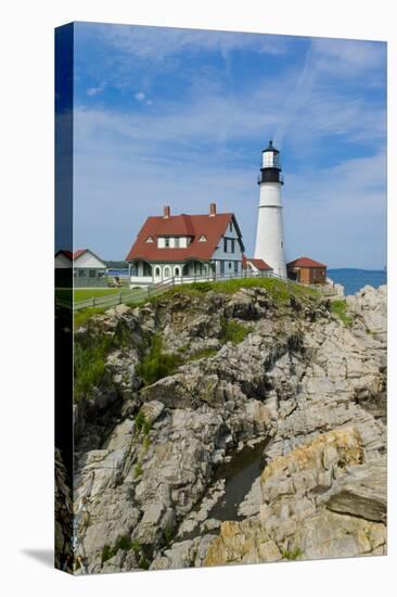 Portland, Maine, USA Famous Head Light lighthouse on rocky cliff.-Bill Bachmann-Stretched Canvas