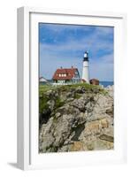 Portland, Maine, USA Famous Head Light lighthouse on rocky cliff.-Bill Bachmann-Framed Photographic Print