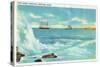 Portland, Maine - View of a Surf Scene, Ships on Casco Bay-Lantern Press-Stretched Canvas