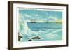 Portland, Maine - View of a Surf Scene, Ships on Casco Bay-Lantern Press-Framed Art Print