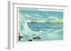 Portland, Maine - View of a Surf Scene, Ships on Casco Bay-Lantern Press-Framed Art Print