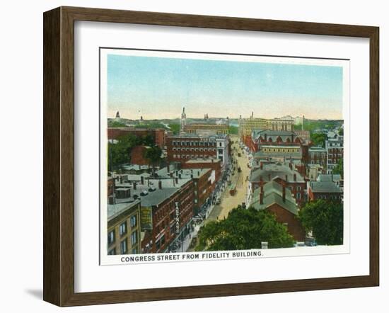 Portland, Maine - View of Congress Street from the Fidelity Building-Lantern Press-Framed Art Print